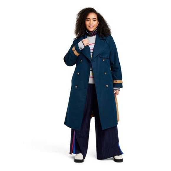 🔖 LA LIGNE x Target Women's Side Stripe Trench Coat Navy Tan - Picture 10 of 11